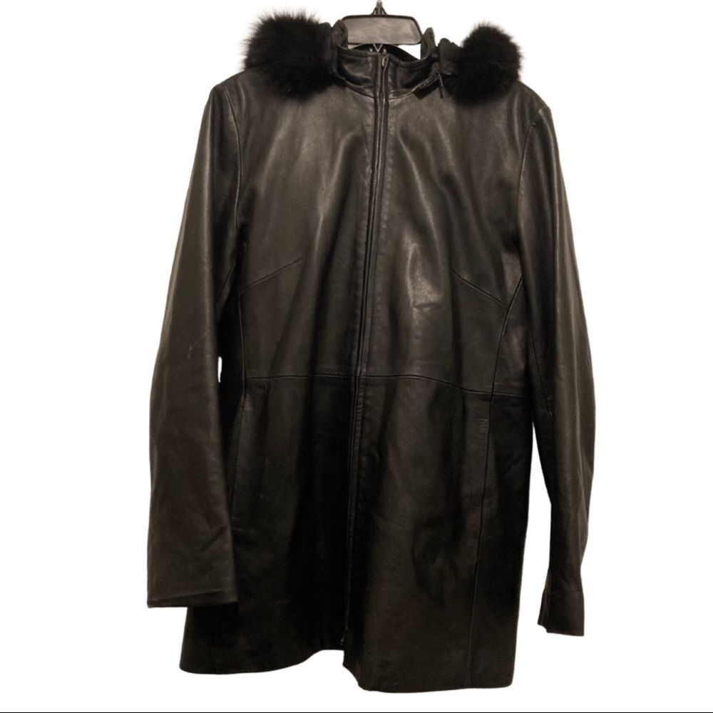 Burberry London Black Leather Bomber with Fur Hood